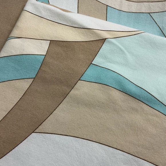 Vintage 70s/80s light aqua geometric lined curtain panels 45 x 81 set of two - Picture 5 of 8